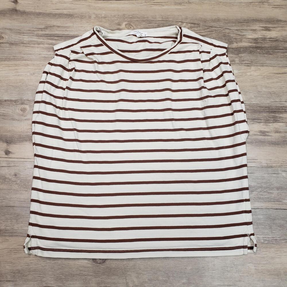 rag & bone New York Shirt Womens Small White Brown Striped 100% Cotton Crewneck